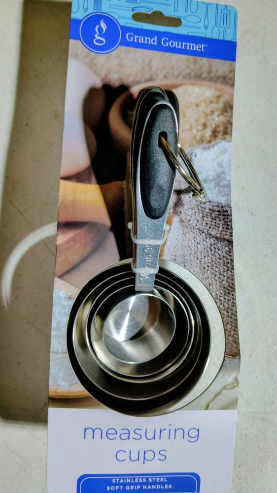 Meijer Grand Gourmet Stainless Steel Measuring Cups 5 Piece Soft Grip Handle NEW