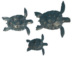Blue Green Sea Turtle Indoor Wall Decor Art ~Set of 3~ Made of light metal