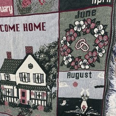 VTG 90s Tapestry Throw Blanket Welcome Home Calendar Holidays 12 Months EUC