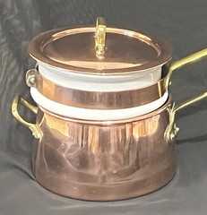 Vintage Copral Portugal Copper Double Boiler Sauce Pan Pot w/Lid Brass & Handles