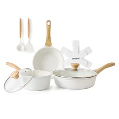 Sensarte Ceramic Nonstick Cookware Set, 10 Pieces, Induction Compatible, White,