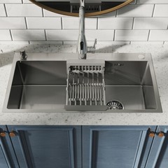 Silver Stainless Steel Kitchen Sink Drop In Top Mount Single Bowl Basin W/Faucet