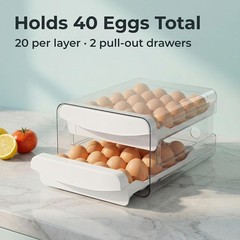 Zagtag Egg Holder for Fridge 2 Tier 40 Egg Organizer Clear Storage Tray