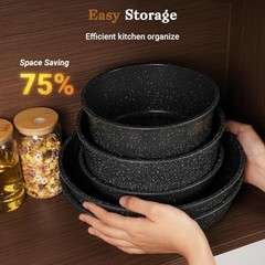 15-Piece Non-Stick Cookware Set with Detachable Handles, Oven Safe, Induction Re