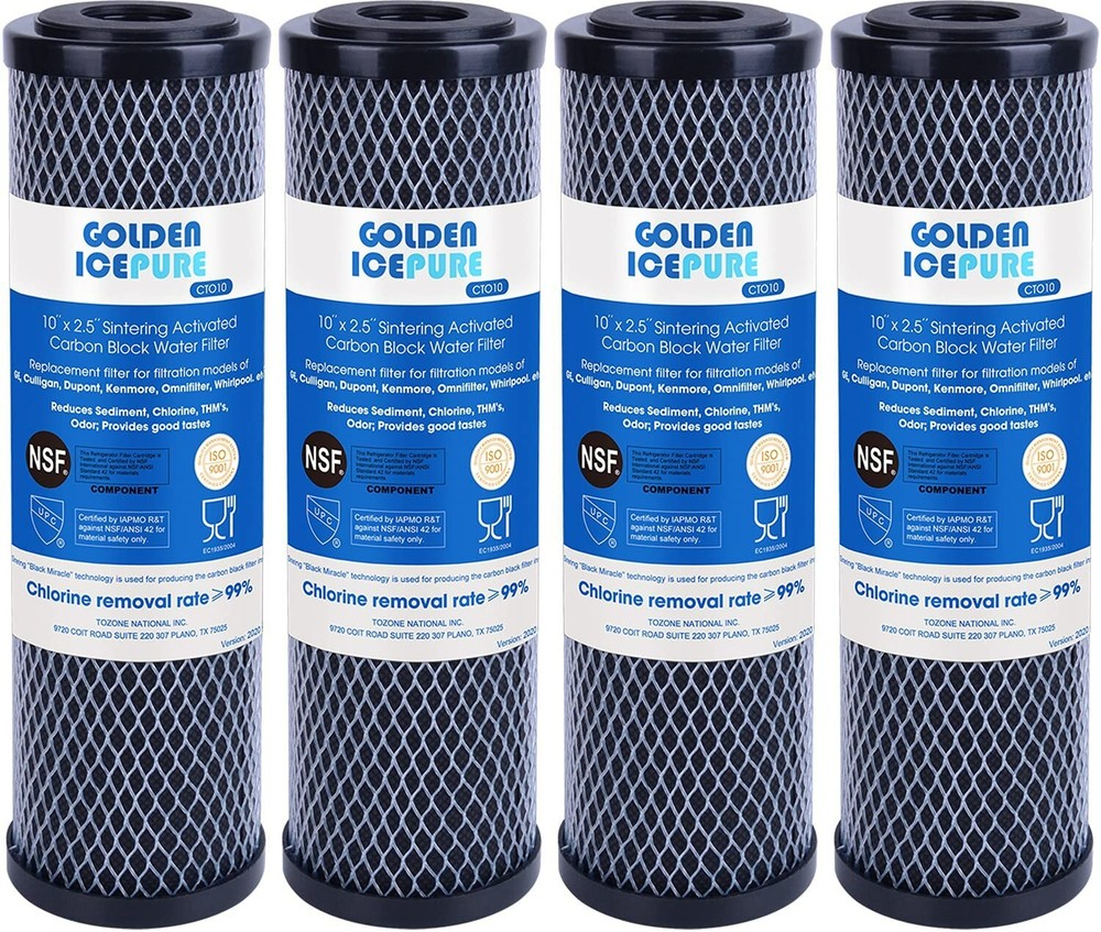 Whole House CTO Carbon Water Filter Cartridge 1 Micron 2.5″ x 10″ 4PACK