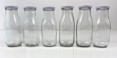 10 oz. Glass Milk Bottles Reusable with Lids and Red & White Straws Lot of 6