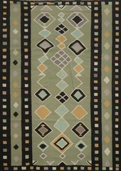Green Geometric Kilim Area Rug 8×10 Flat-weave Oriental Turkish Any Room Carpet
