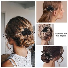 2 PCS Flower Hair Comb Black Bridal Wedding 3.74in/9.5cm*6.02in/15.3cm,