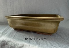 LARGE vintage Japanese rectangle bonsai pot 12.75” x 9” RARE green-yellow glaze