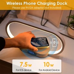 Bedside Lamp w/Wireless Charger Clock USB Charging Port Touch Control Nightstand