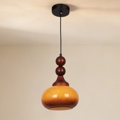 7in Mid Ancient Style Caramel Colored Glass Pendant Light, Home Decoration Light