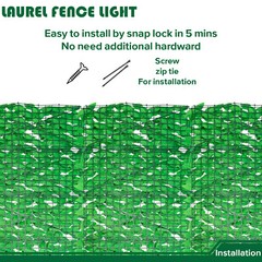 58in Artificial Faux Light Green Laurel Leaf Privacy Hedge with Mesh Backing