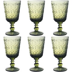 Green Drinking Glasses set of 6 Red Wine Goblets 10 OZ Colored Water Beverage…