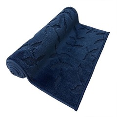 Custom Size Navy Leaves Floral Design Washable Runner Rugs 26″ Wide by Feet Size