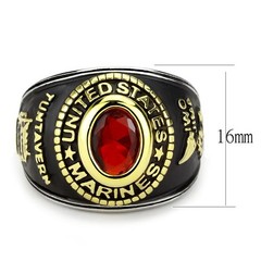 United States US Marines Ring Military Rings Red Synthetic Stone Black Stainless