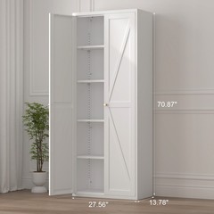 71″ Kitchen Pantry Storage Cabinet, Metal Storage Cabinet with Doors and Shelves