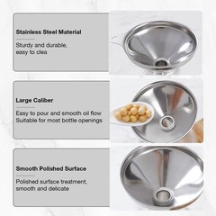 3PCS Kitchen Funnel Set Stainless Steel 2 Cleaning Brushes Food Grade No Spill