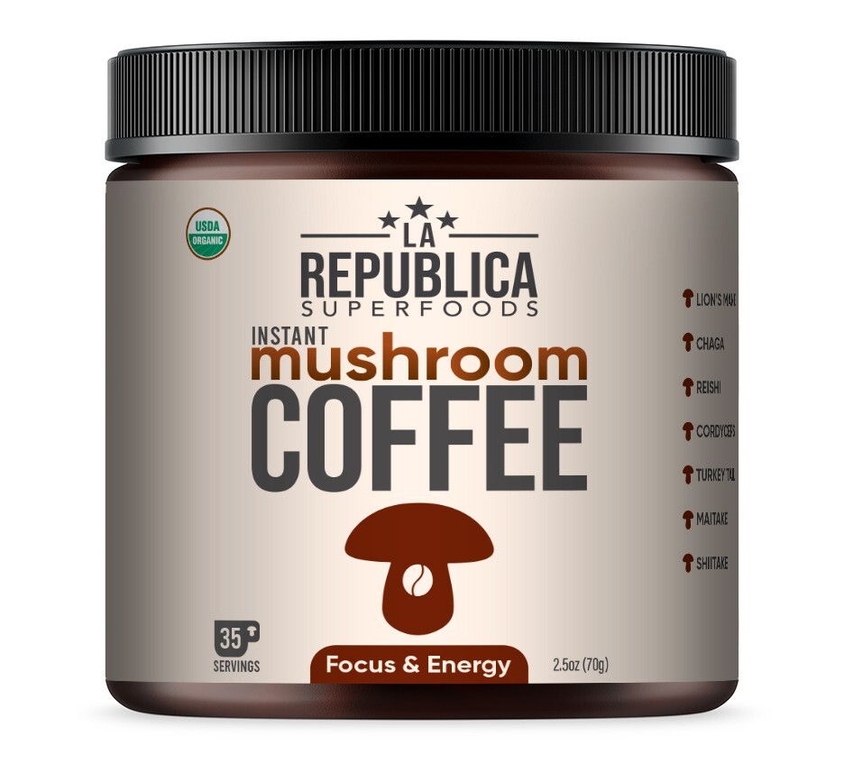 La Republica Mushroom Coffee (Instant w Full-Fruiting Bodies Lion’s Mane Chaga+)