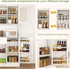 Pantry Cabinet, White Kitchen Storage Cabinet with 4 Doors and Shelves, Kitchen