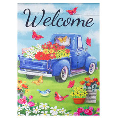 12.5 In. X 18 In. Welcome Blue Pickup Truck with Flowers Outdoor Garden Flag