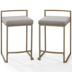 Crosley Harlowe 24.25″ Velvet Counter Stool in Gray and Gold (Set of 2)