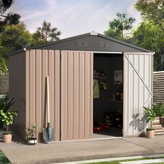 AECOJOY 4’x6’/ 6’x8′ Outdoor Metal Storage Shed for Garden Tools Lockable Door