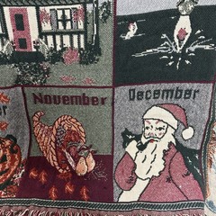 VTG 90s Tapestry Throw Blanket Welcome Home Calendar Holidays 12 Months EUC