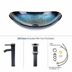 Bathroom Vessel Sink Tempered Glass Basin Bowl ORB Faucet Pop-up Drain Combo Set