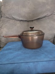 Vintage Corning Ware Vision 1.5L Amber Glass Pot Sauce Pan & Lid