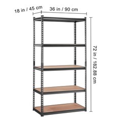 VEVOR 18″D x 36″W x 72″H 5 Shelf Steel Shelving Rack Garage Storage 2000lbs Load