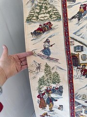 4.6ftx4.5ft French Craye Flemish ski village tapestry mural winter chalet alpin