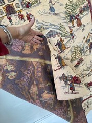 4.6ftx4.5ft French Craye Flemish ski village tapestry mural winter chalet alpin