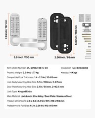 Mechanical Keyless Entry Door Lock 14 Key Mechanical Keypad Lock for Home Sliver