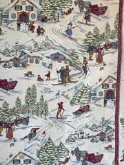 4.6ftx4.5ft French Craye Flemish ski village tapestry mural winter chalet alpin