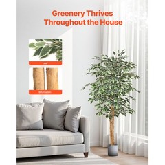 Uimoso 5FT Artificial Ficus Tree Tall Faux Plant with Black Pot for Indoor Decor