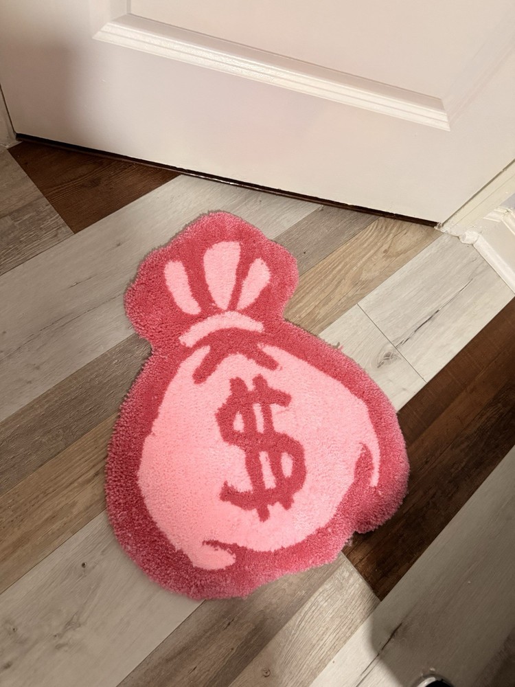 Pink Money Bag Door Mat, Non-Slip Backing, Polyester, 24 x 20 in CUSTOM MADE