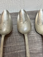 VINTAGE Antique RESILCO NICKEL SILVER SHEFFIELD DESSERT SPOONS x 6