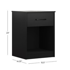 Ardent Nightstand W/ 1 Drawer Easy Assembly Sleek Black Finish Modern Design New