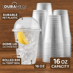 100 Clear 16 oz PET Cups with Dome Lids – Disposable for Smoothies & Treats