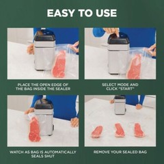 InstaSeal Airtight Double Seal Compact Upright Bag Food Vacuum Sealer w/ 12 Bags