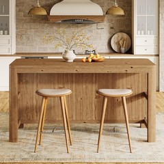 63-Inch Farmhouse Solid Wood Kitchen Island with Storage Shelves for Dining Room