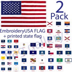 US American Flag 3×5 Made in Luxury Embroidered United States Flag + State Flag