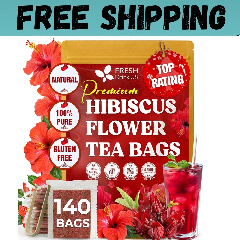 , Premium 140 Hibiscus Flowers Tea Bags, 100% Natural, Handmade & Pure from Hibi
