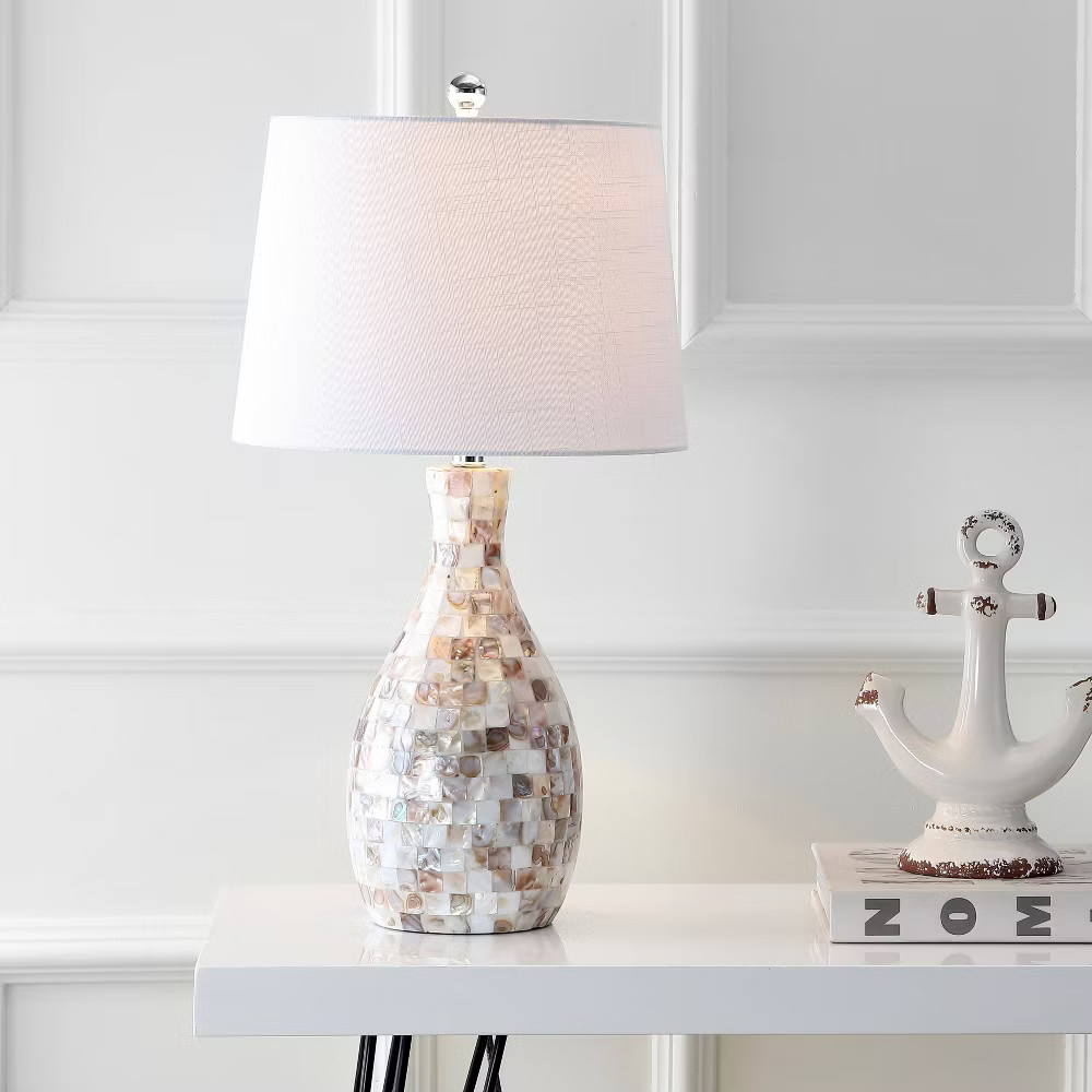 26.5″ Verna Seashell Table Lamp with Linen Shade for Living Room (Includes