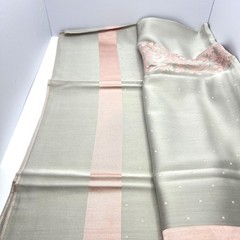 Vtg Reversible Gray Pink Damask Banquet Set 9.5 Ft Tablecloth & 11 Napkins