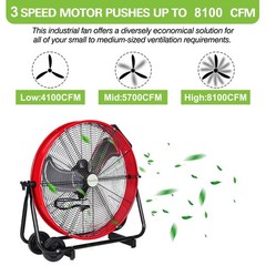 hykolity 24IN 8100 CFM High Velocity Industrial Drum Fan, 3-Speed Heavy Duty Red
