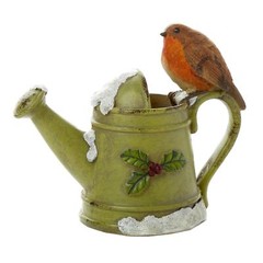 17cm Robin on Watering Can Ornament Christmas Room Decoration