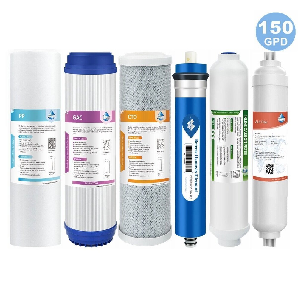 6 Stage pH Alkaline 150GPD RO Membrane Reverse Osmosis Purifier Water Filter Set