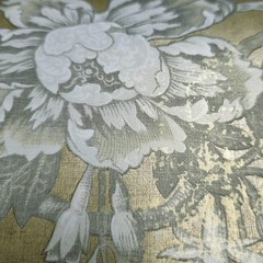 Gold foil metallic gray Chinoiserie blooming peonies branches cranes wallpaper