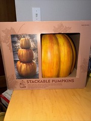 3 Piece Porch Stacked Pumpkin Sculpture Set Harvest Fall Decor Holiday 26.5″